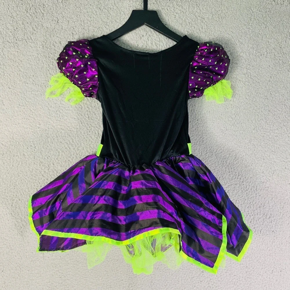 Witch Costume Halloween‎ Dress Girls Size S (6/6X) Purple Black Green Heart Belt